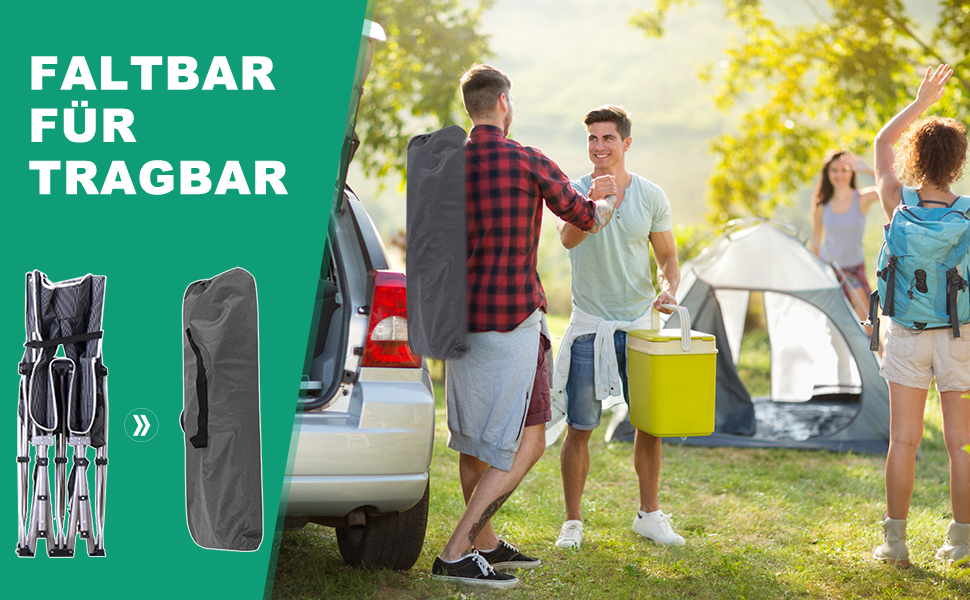 Велике розкладне ліжко з матрацом – 198x81x46 см, 400 кг, сталевий каркас, Oxford-тканина, для дорослих, сад, подорожі (Сірий)