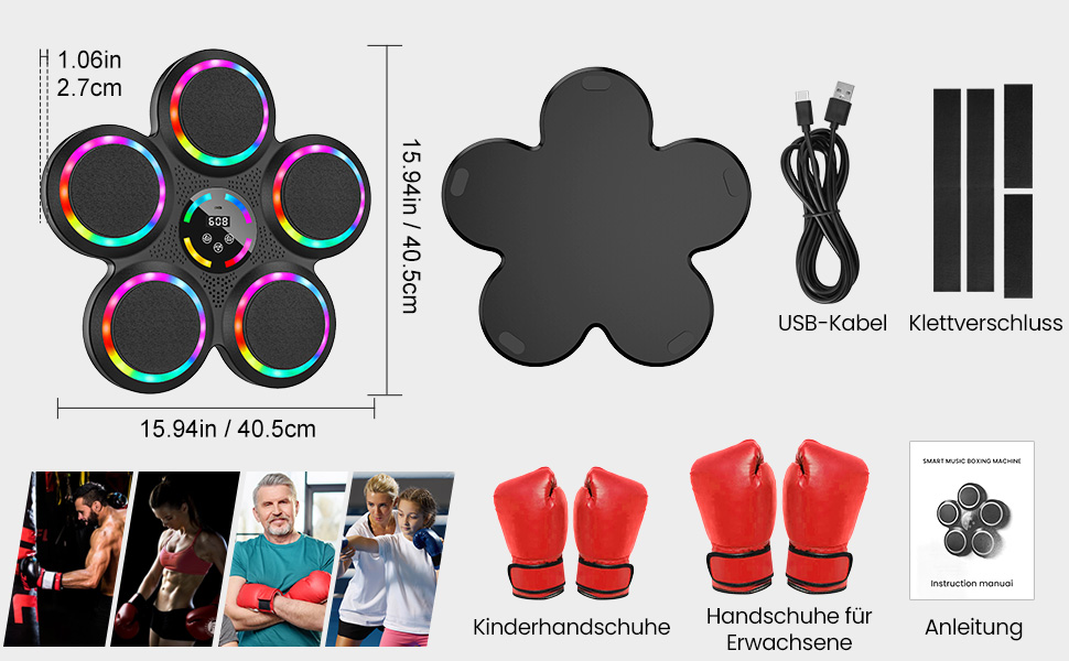 Музична боксерська машина Gpanvor з LED-підсвіткою, 2 рукавички, 9 швидкостей, 9 режимів, автоматичний підрахунок, для дорослих та дітей
