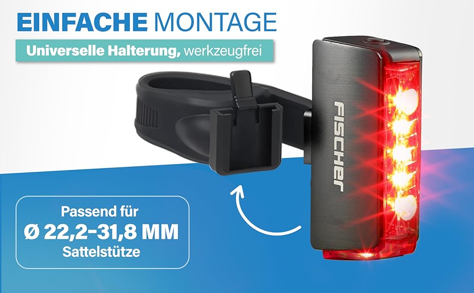 LED акумуляторний задній ліхтар Fischer Stableuchte для велосипеда, зарядний, IPX4, чорний, TWIN (акумуляторний ліхтар + TWIN STOP)