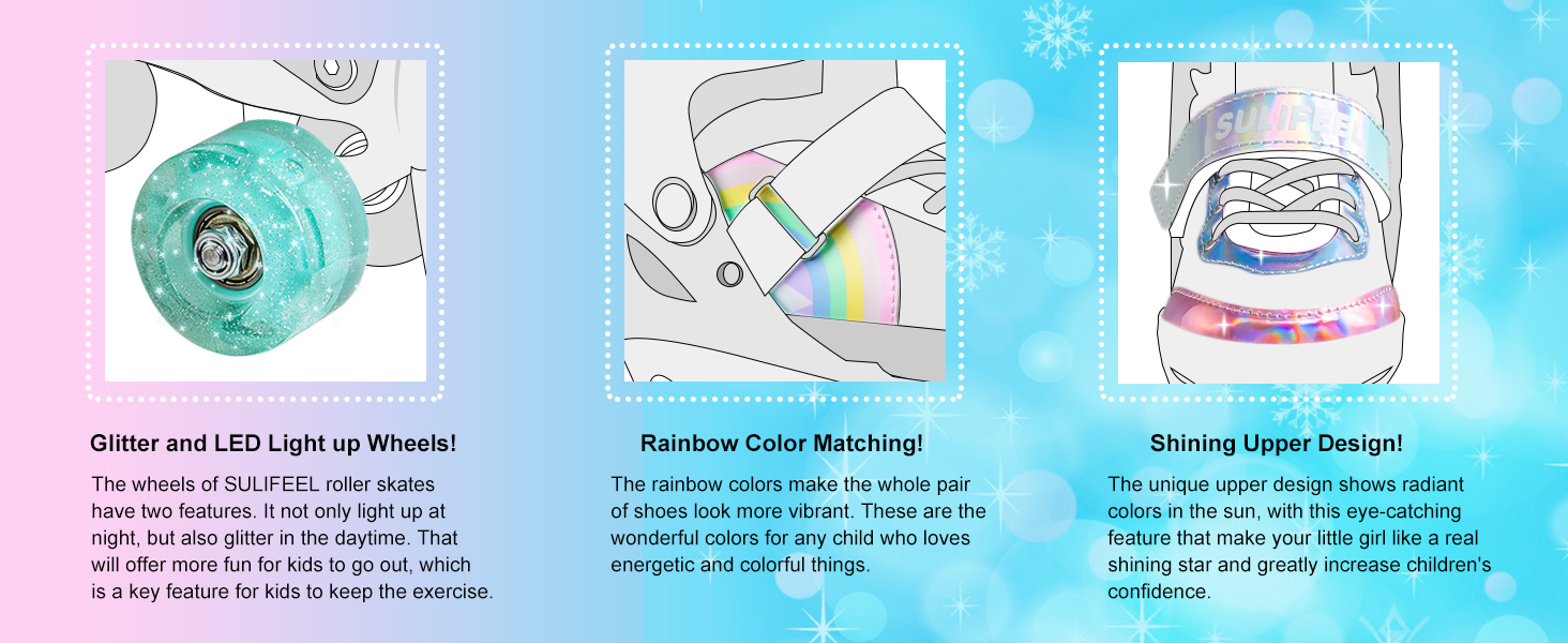 Роликові ковзани SULIFEEL Rainbow Unicorn для дітей з підсвічуванням, розмір S (28-31 EU)