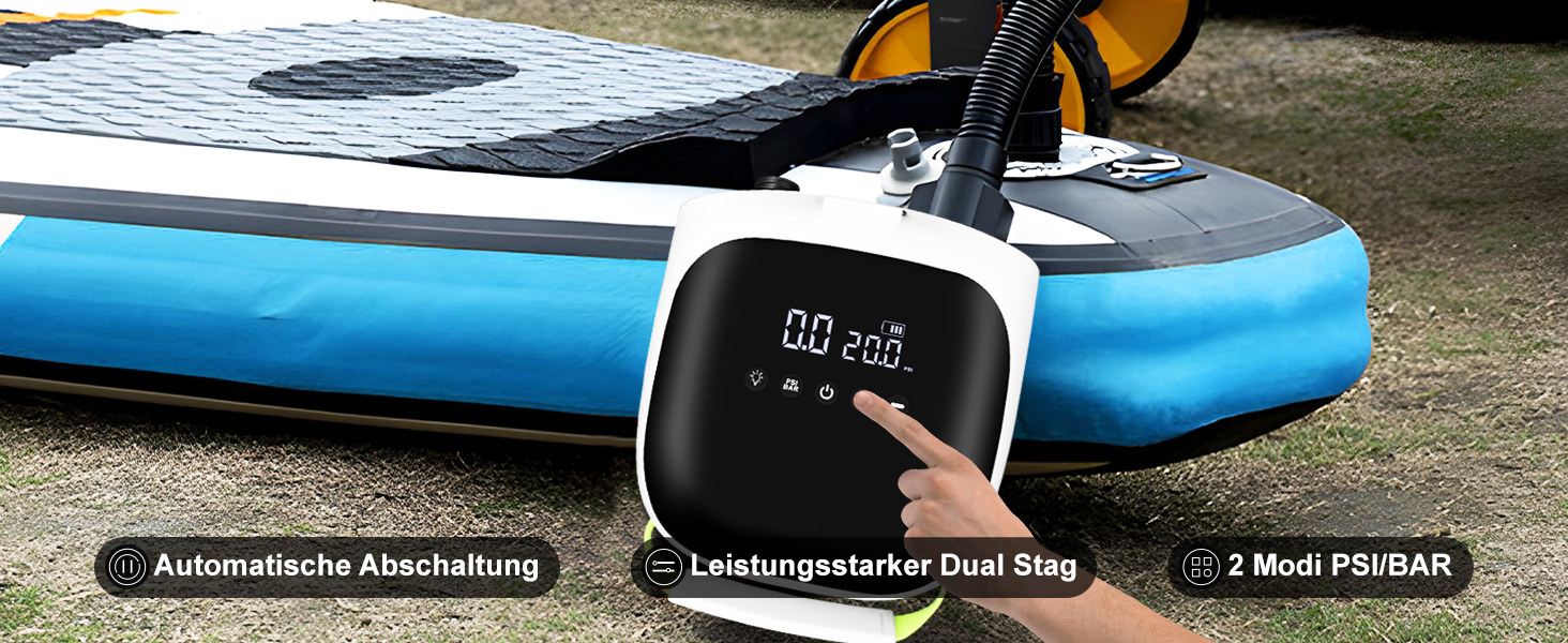 Електрична повітряна помпа SUP з акумулятором 4000mAh, 20PSI, для SUP-дошок, каяків, надувних матраців, наметів, драконів. Автоматичне вимкнення, перезаряджається.