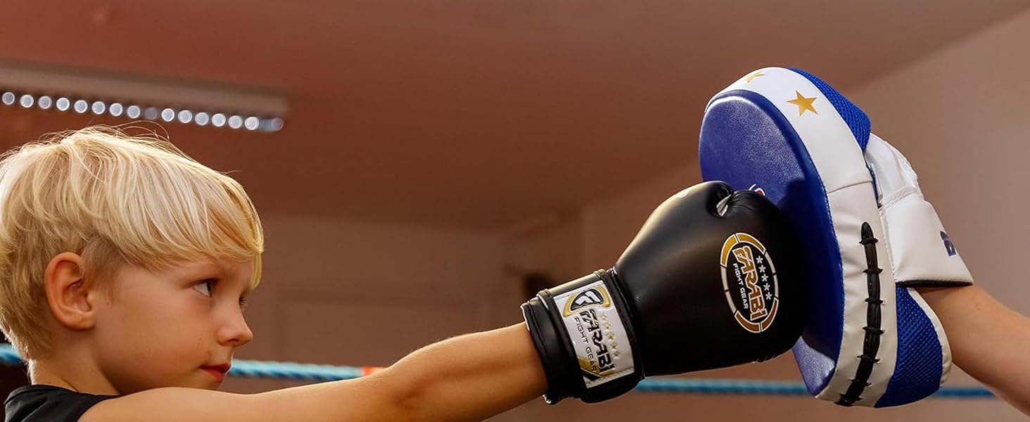 Боксерські рукавички Farabi для дітей 4 oz – MMA, Муай Тай, Кікбоксинг, Спарринг, Тренування (5-10 років, Чорний)