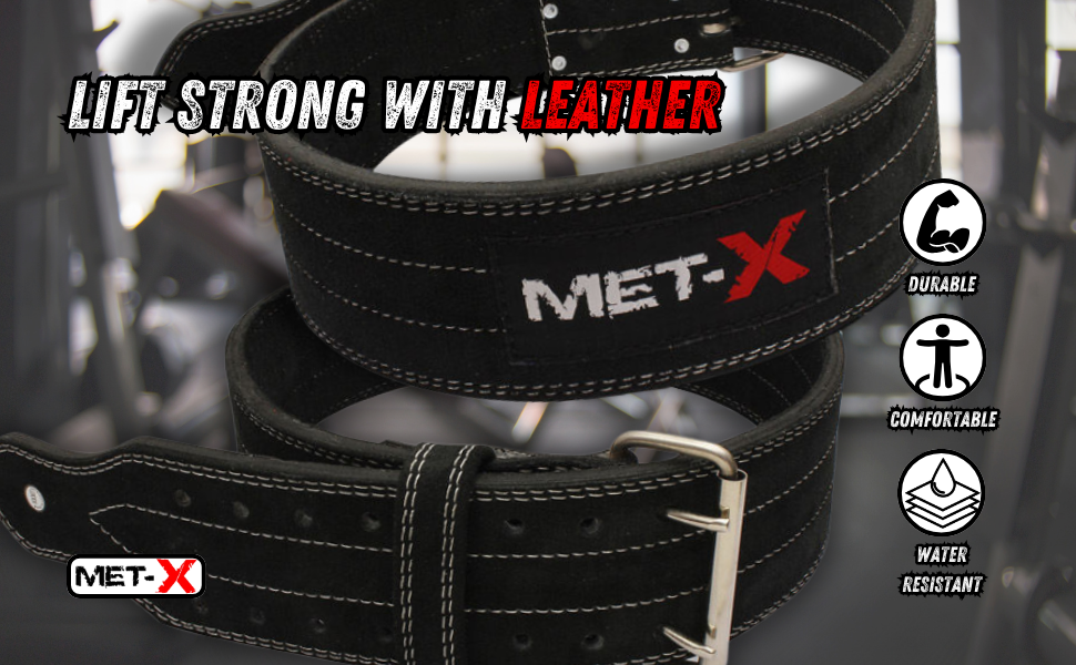 Пояс для важкої атлетики MET-x Premium Nubuck Leather Pro Power Lifting Belt Шкіряний ремінь, міцний, червоний