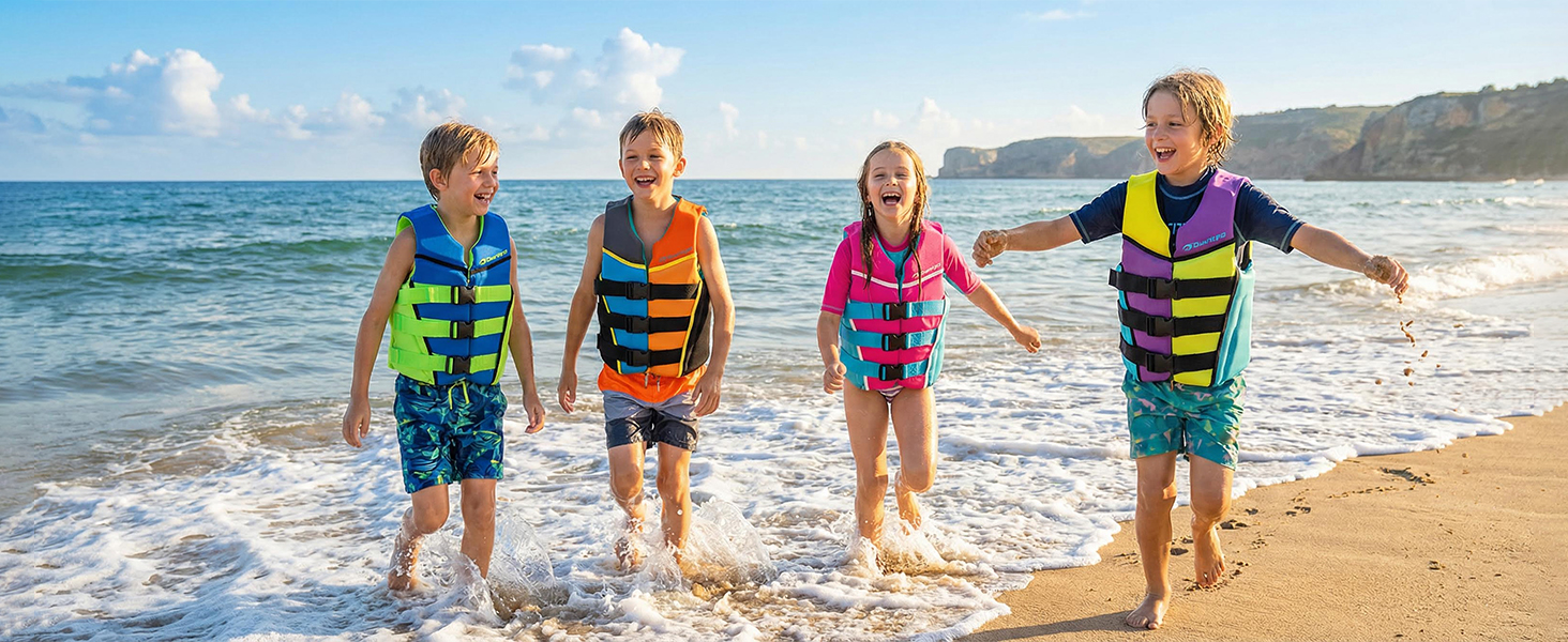 Owntop Жилет рятувальний дитячий та підлітковий, фіолетовий, M. Регульований, з триразовою системою безпеки. Підходить для каякінгу, плавання, риболовлі та снорклінгу.