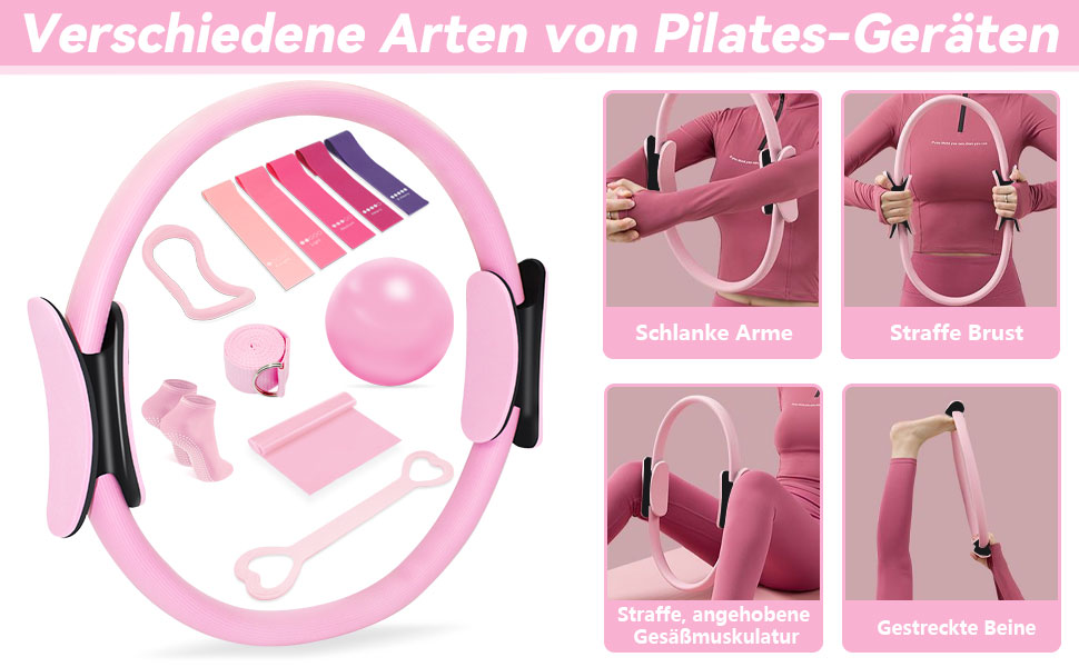 Комплект для пілатесу: кільце та 13 м'ячів з неслизькими ручками | Аксесуари для пілатесу для тренувань всього тіла вдома | Включає еластичну стрічку для пілатесу та формування тіла