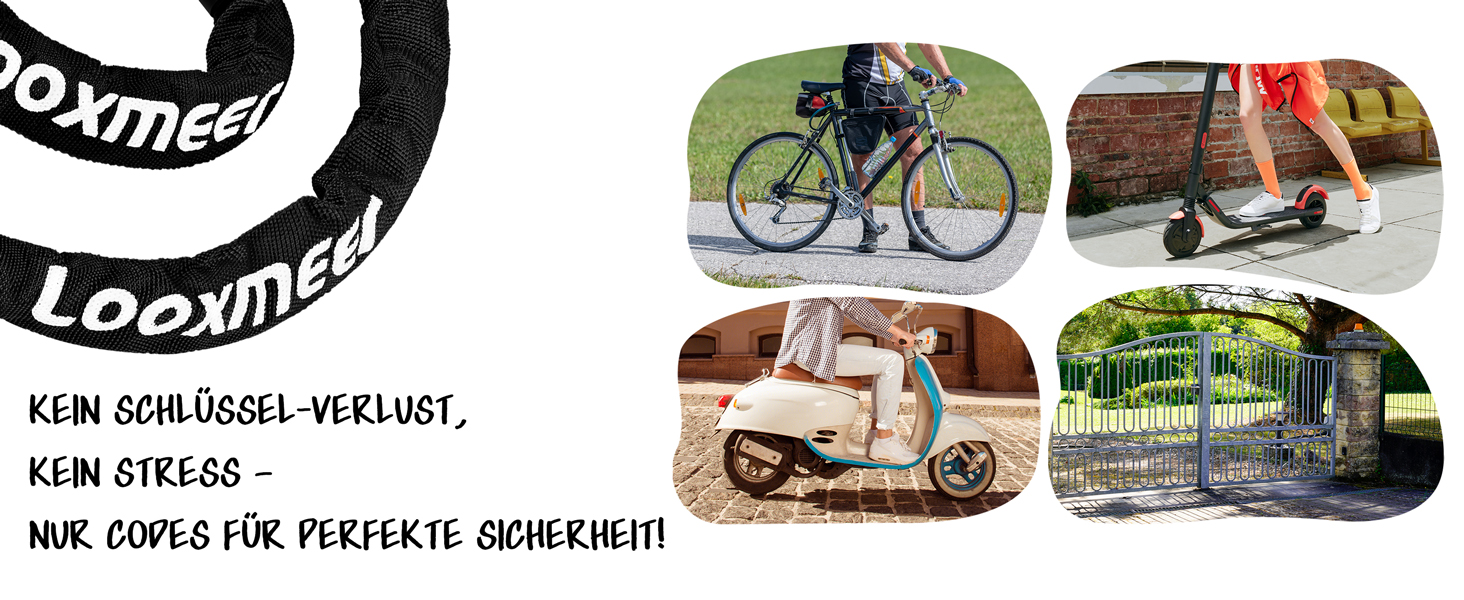 Замки для велосипеда з цифровим кодом, 11 кольорів, 90 см, рівень безпеки 8, 5-значний код, ланцюговий замок для велосипеда, мотоцикла, ролера, дверей (чорний)