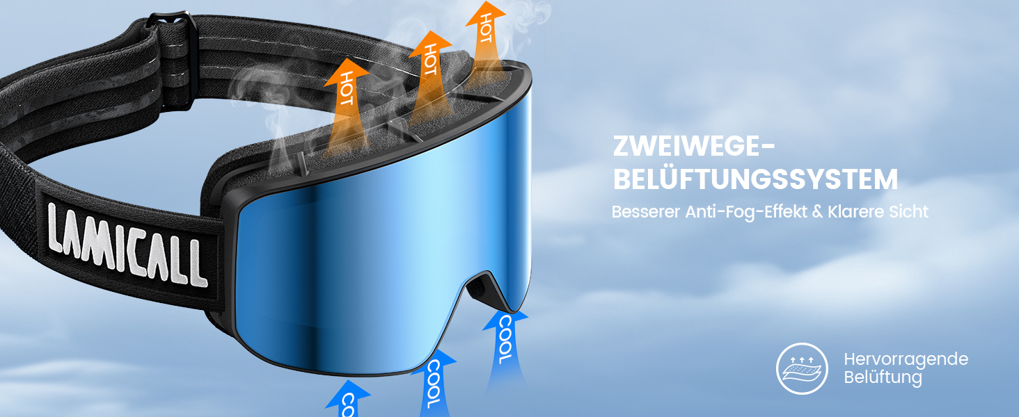 Ламікал - скі-маска для жінок та чоловіків, сноуборд маска з антизапітніючою технологією, дзеркальна, для носіїв окулярів, захист від сонця UV400, чорний каркас, блакитне скло (VLT: 11%)
