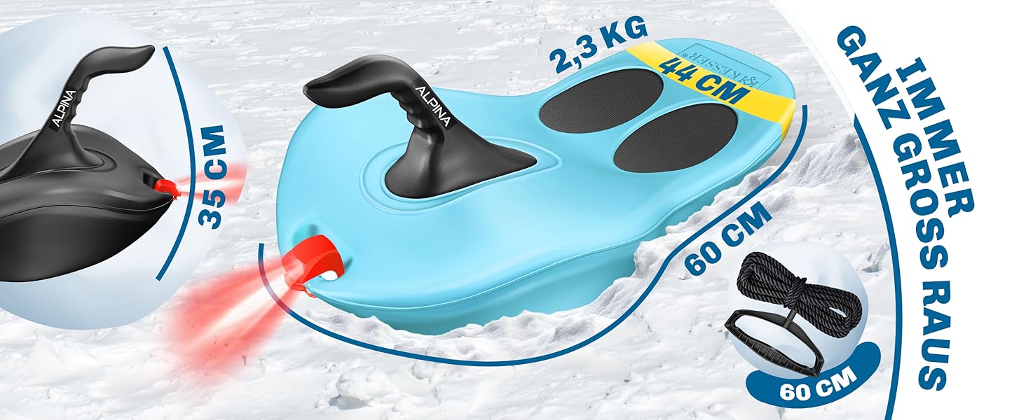 Кесер® Бобслей Bob Schneebob Alpina з LED-підсвіткою, тросом, для дітей та дорослих, пластиковий, чорний