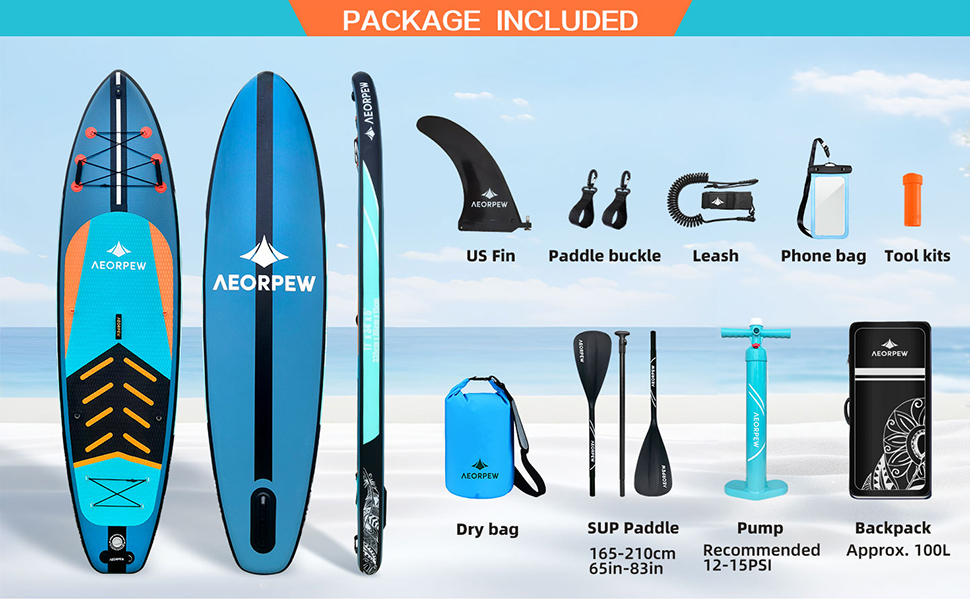 Надувне веслове SUP дошка для дорослих та підлітків, 88.9 см, професійного рівня, з комплектом аксесуарів (блакитна)