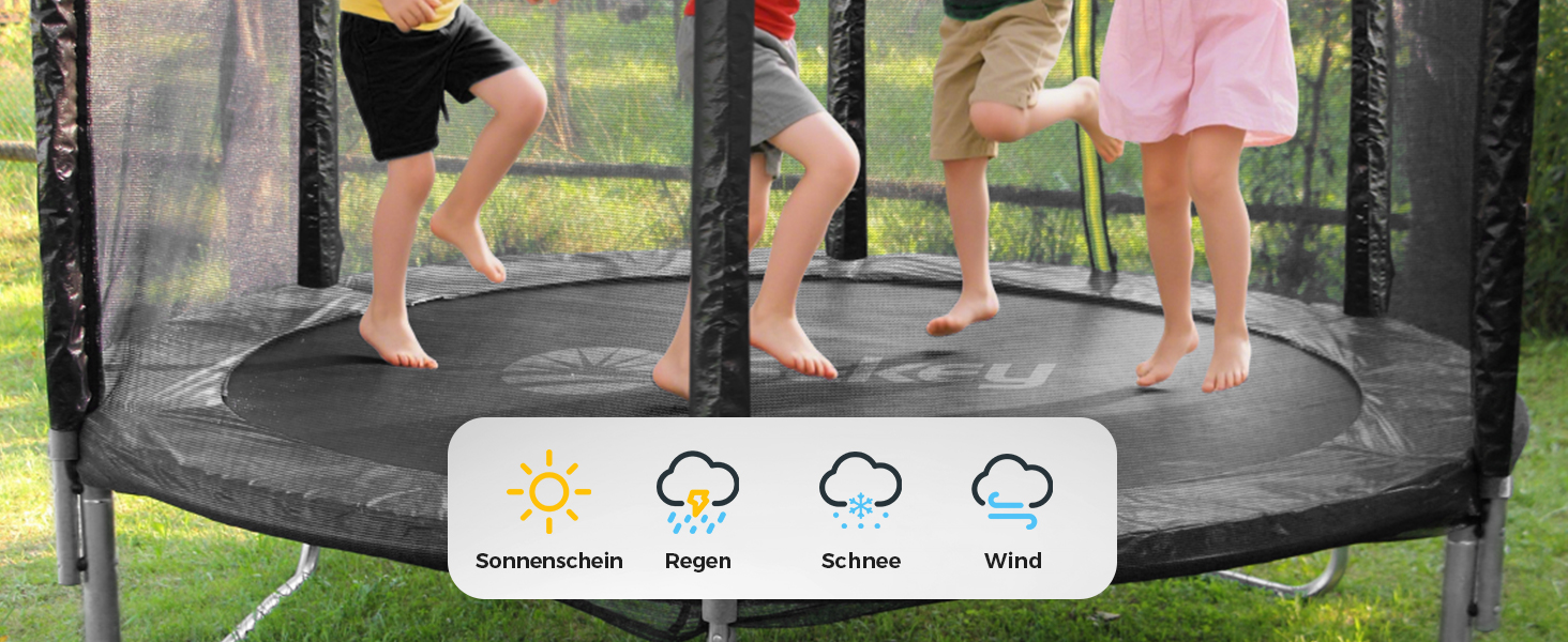 Трамплін Sekey Outdoor Ø 244/305/366 см - сертифікований TÜV Rheinland GS, дитячий, для саду з безпечним мотузковим драбиною, посиленим захисним сіткою та захисним бордюром (Чорний, 366 см/12 футів)