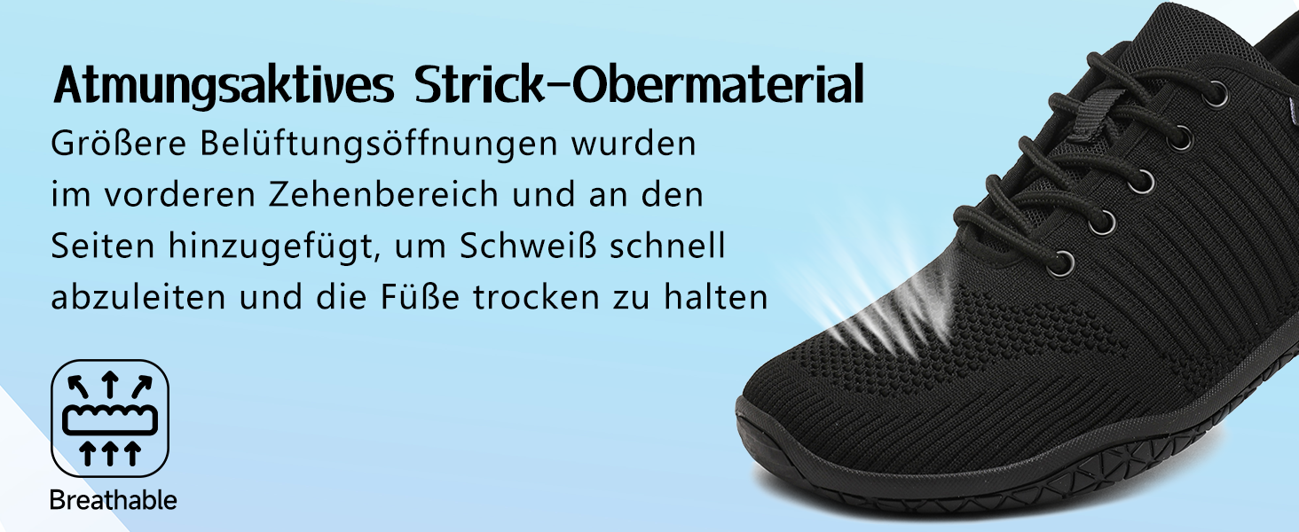 Geweo Кросівки для відпочинку та бігу без шкарпеток для жінок та чоловіків, широка носок, підошва Zero-Drop, легкі, дихаючі, антиковзкі, розмір 37-47, чорний