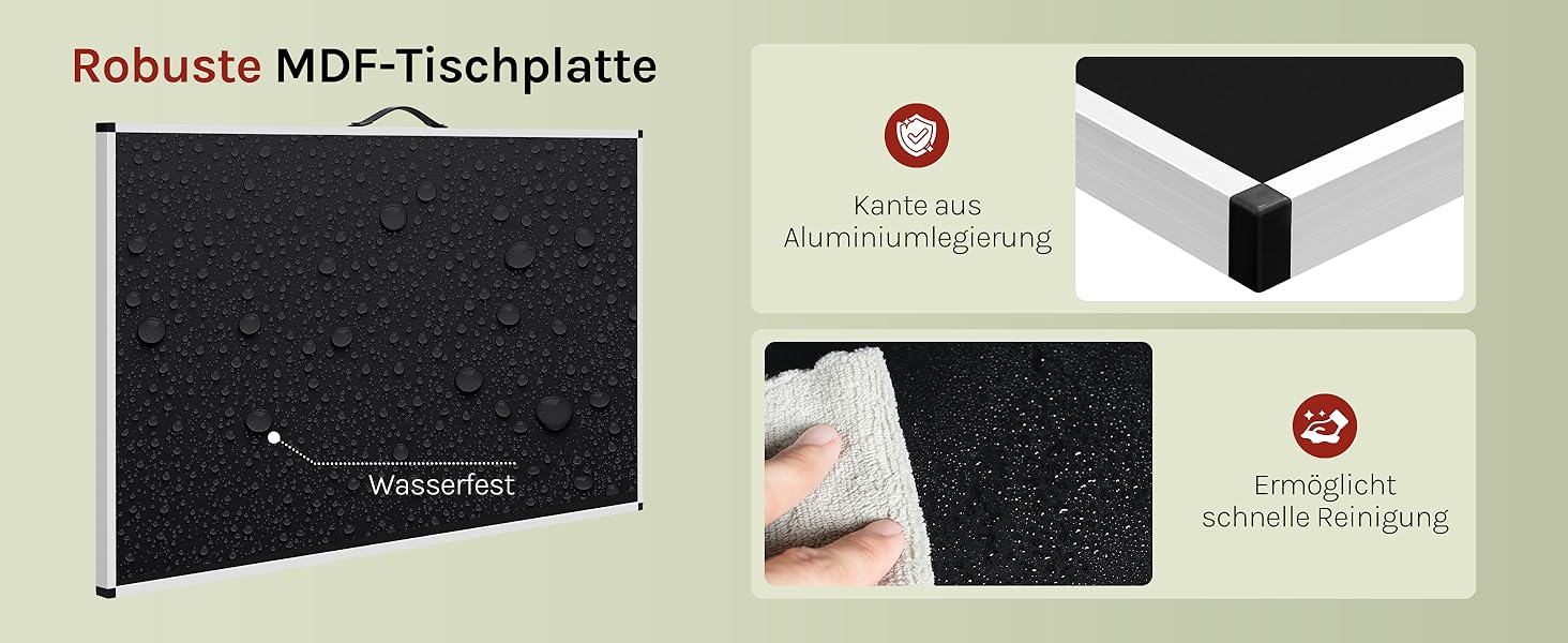 Стіл туристичний складний WOLTU® для кемпінгу, саду, балкону, роботи, регульована висота, алюміній, сталь, МДФ (чорний)