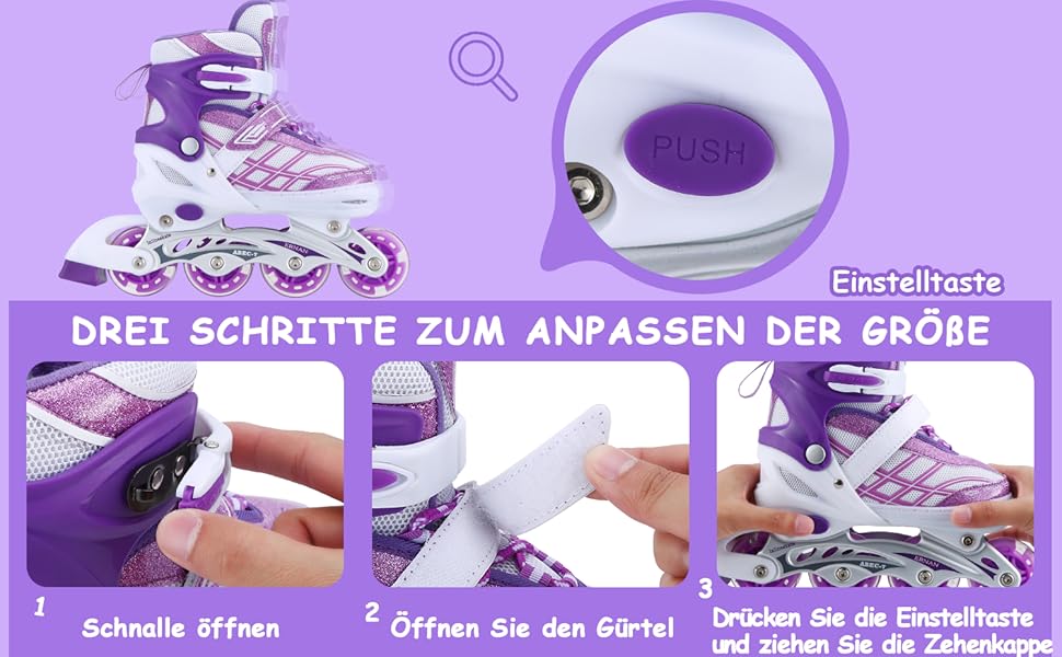 Дитячі ролики Kinder для дівчаток, регульовані, 4 розміри, світлові колеса, EU32-36, фіолетові