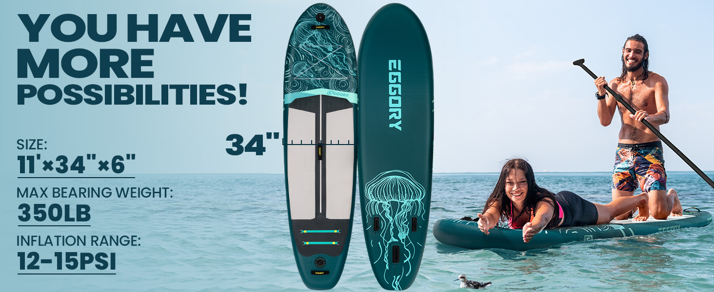 Надувний SUP-борд Jelly Wald Extra Wide: дошка для плавання з фіном, ручним насосом, для подорожей