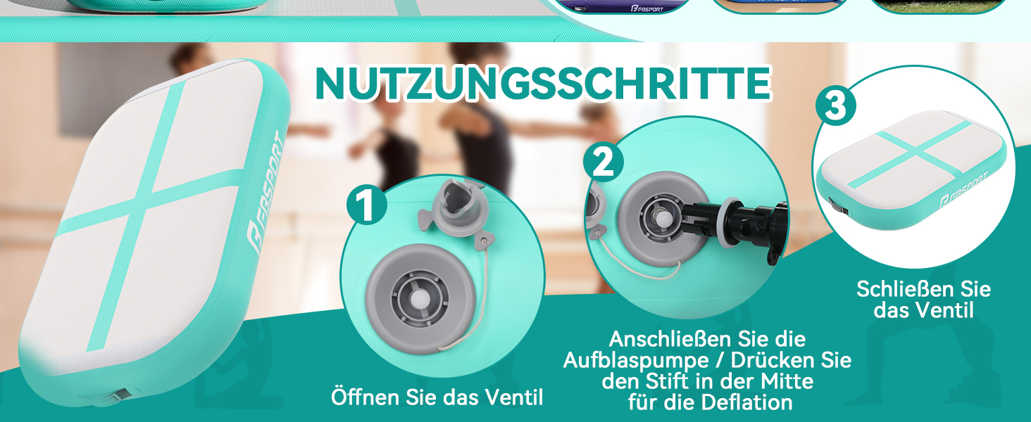 FBSPORT Airtrack Matte - килимок для гімнастики та йоги, 60x100x20 см, чорно-зелений