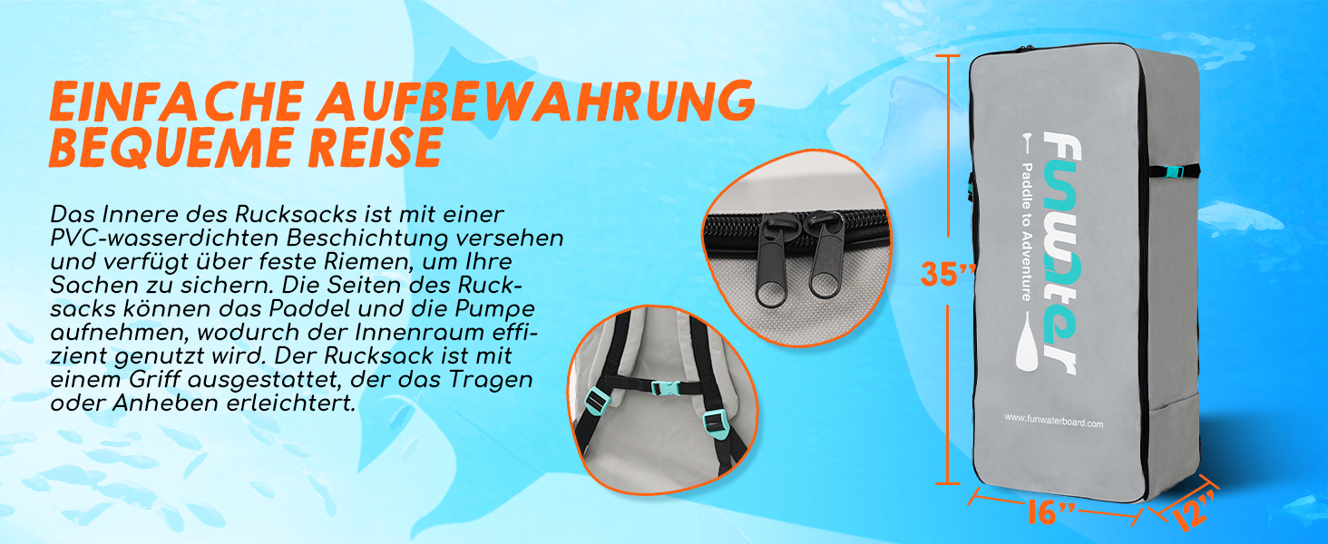 Надувне SUP-борд FunWater: комплект з аксесуарами (весло, насос, рюкзак, лінія, водонепроникний мішок)