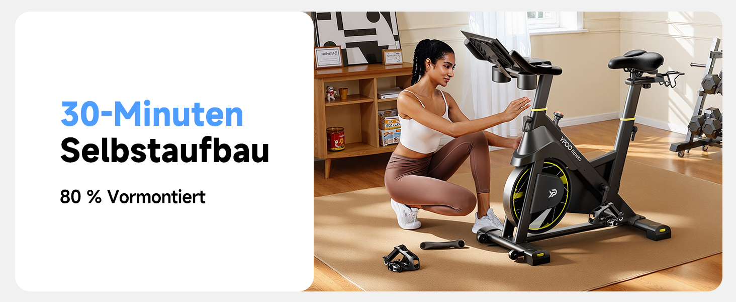 YPOO Велотренажер для дому, тихий велотренажер з регульованим магнітним опором, велотренажер для кардіотренувань з комфортним сидінням, тримачем для планшета, LED-монітором, до 160 кг, чорний