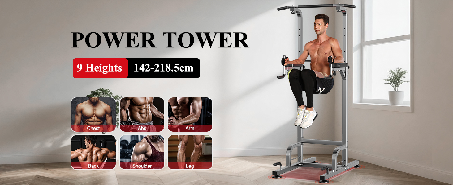 Power Tower RELIFE для дому: турнік, бруси для віджимань, регульована висота, сірий