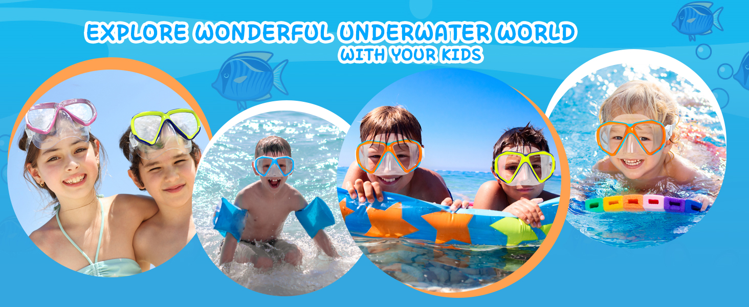 Дитячі окуляри для плавання Kinder Taucherbrille 180° Anti-Fog. Маска для снорклінгу з загартованим склом та захистом носа для хлопчиків та дівчаток 4-15 років
