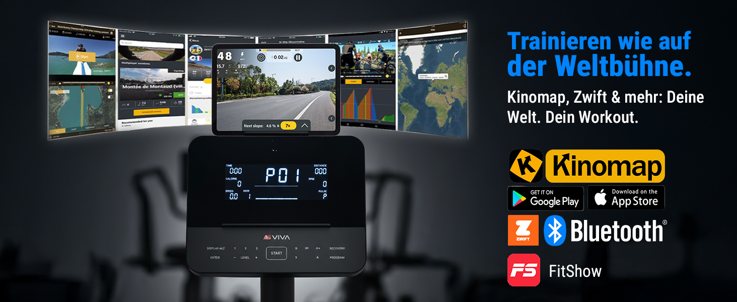 Велотренажер AsVIVA R7 Liegeergometer: Електричний, з сидінням та спинкою, 24 програми, 18 кг маховик, вимірювання пульсу