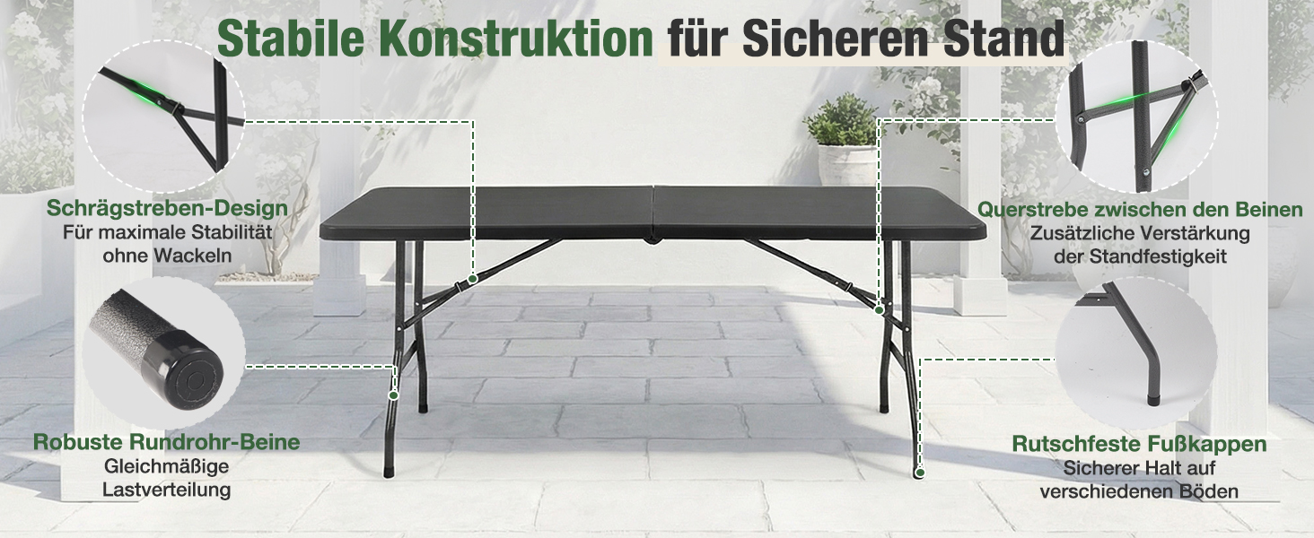 Складний стіл Sekey Buffettisch 152x70 см для кемпінгу, саду, тераси, балкону – чорний, на 4 особи