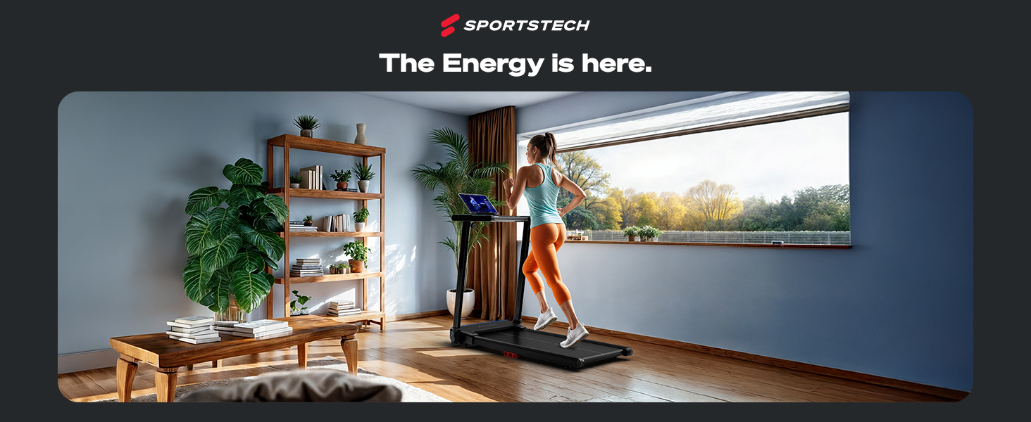 Біговий тренажер Sportstech sProRun: складаний біговий доріжка з LED, Bluetooth, кутом нахилу 11,5% та підтримкою до 120 кг