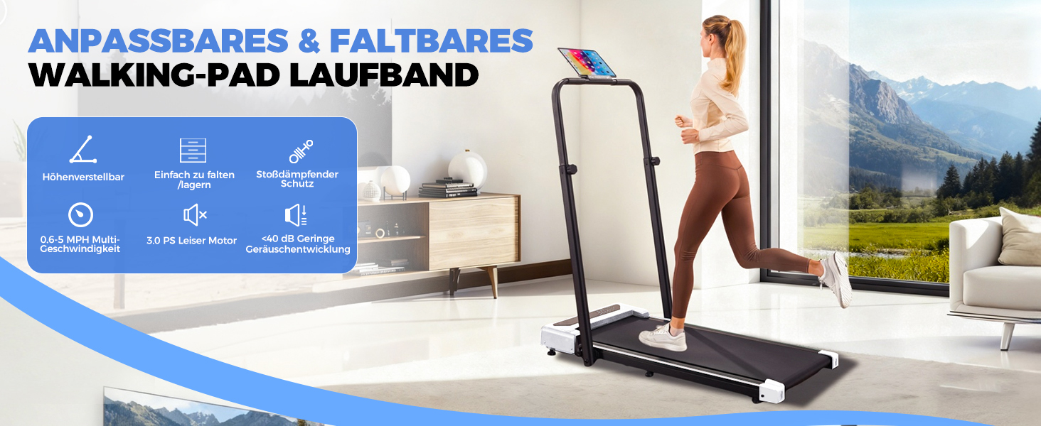 GTPLAYER Ходунка для дому, біговий килимок складаний з LED-дисплеєм та пультом, регульовані підлокітники, двигун 2.5 PS, фітнес, тренування, домашній фітнес, зелений (білий)