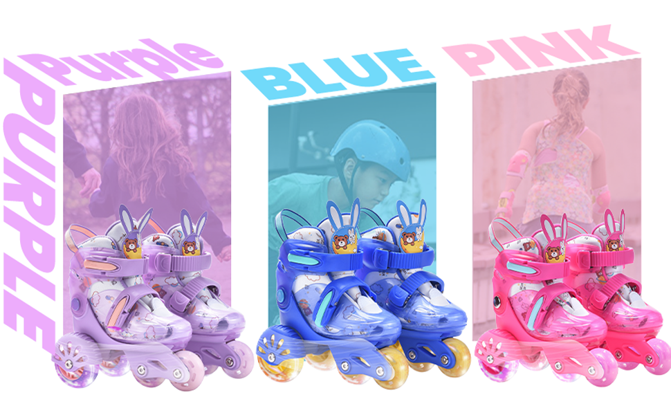 Роликові ковзани ERNAN для дітей, регульовані, для дівчаток та хлопчиків, безпечні, з великими колесами (фіолетовий)