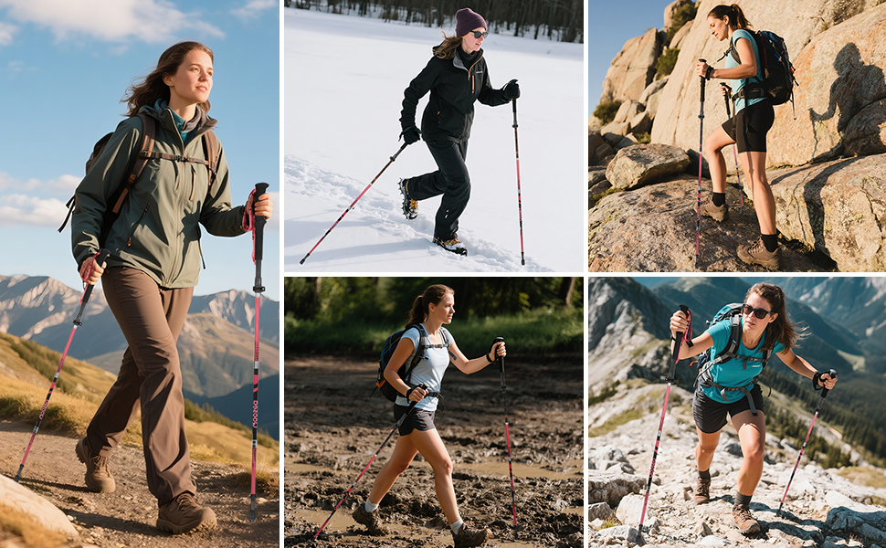 Телескопічна палиця для скандинавської ходьби Qoosea (110-125 см), карбонова складана трекінгова палиця для гікінгу та гірських лиж, синя