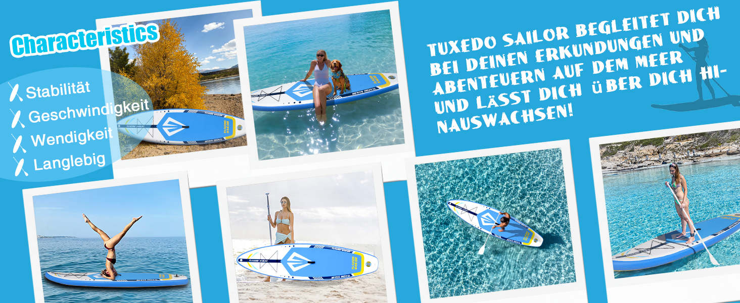 Надувне SUP-борд Tuxedo Sailor Stand Up Paddle Board з аксесуарами, для дорослих та підлітків, блакитний та жовтий