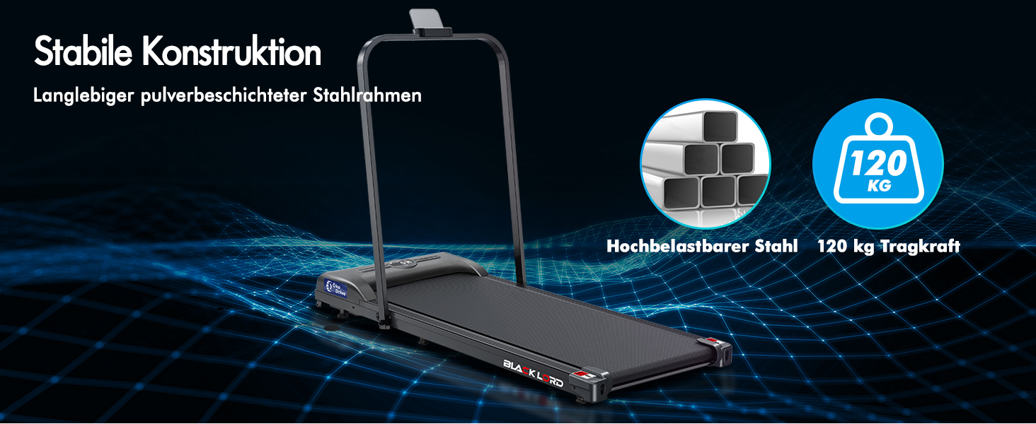 BLACK LORD Intelligentes Gehpad 2-в-1: бігове полотно під стіл для дому та офісу, портативний тренажер для ходьби та бігу з додатком та пультом, запис даних про фітнес SL9H - Чорний (з ручками)