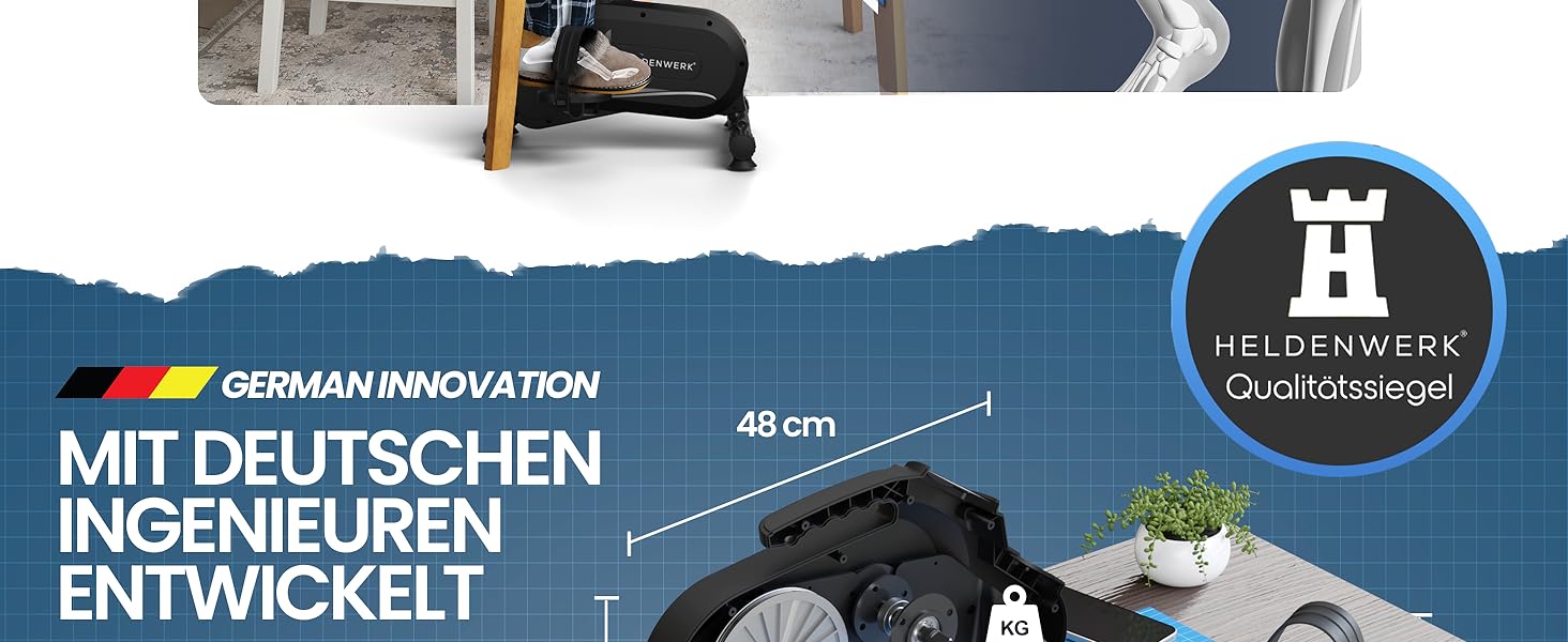 Тренажер для ніг та рук HELDENWERK Pedaltrainer PRO Set — домашній велотренажер для літніх людей та реабілітації, безшумний, сертифікований TÜV/GS