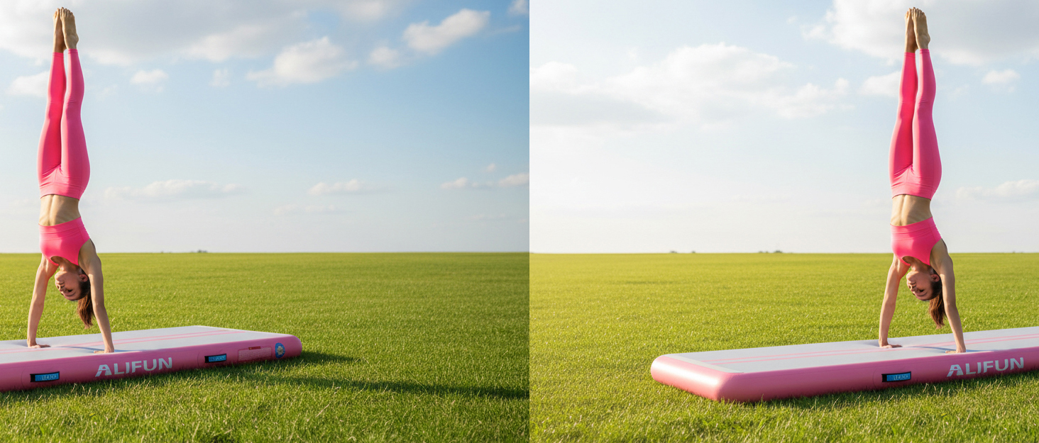 ALIFUN Гімнастичний надувний мат для гімнастики та акробатики надувний, 2м/3м/4м/6м, 10/20см заввишки, з насосом, для дому, фітнесу, тренувань, чирлідингу, басейну, рожевий, 300x100x20 см