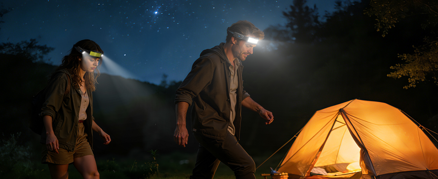 Налобний ліхтар Smiling Shark TS-6 LED, акумуляторний, 2400mAh, з регульованим світлом, 6 режимів, сенсор руху, для кемпінгу, бігу, піших прогулянок (2 шт.)