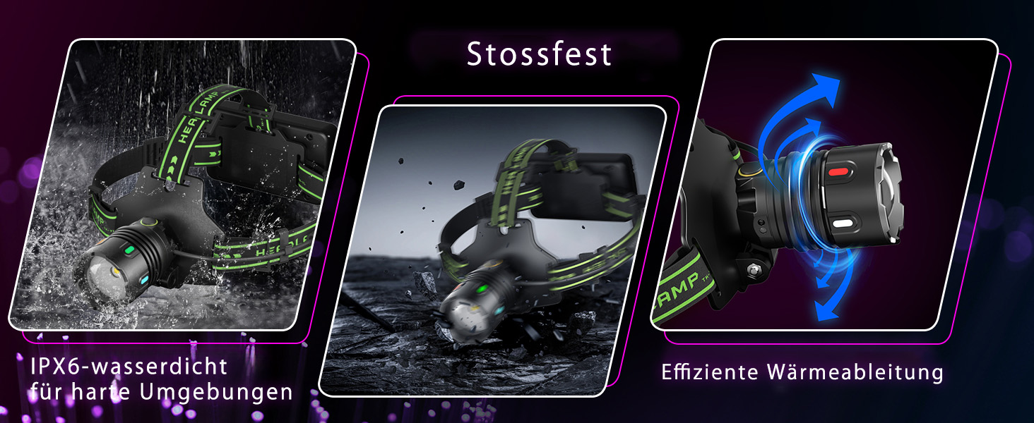 Ліхтар на голову Skylla LED акумуляторний, 250000 люмен, Zoom, 11 режимів, IP67, регульований, для кемпінгу та надзвичайних ситуацій