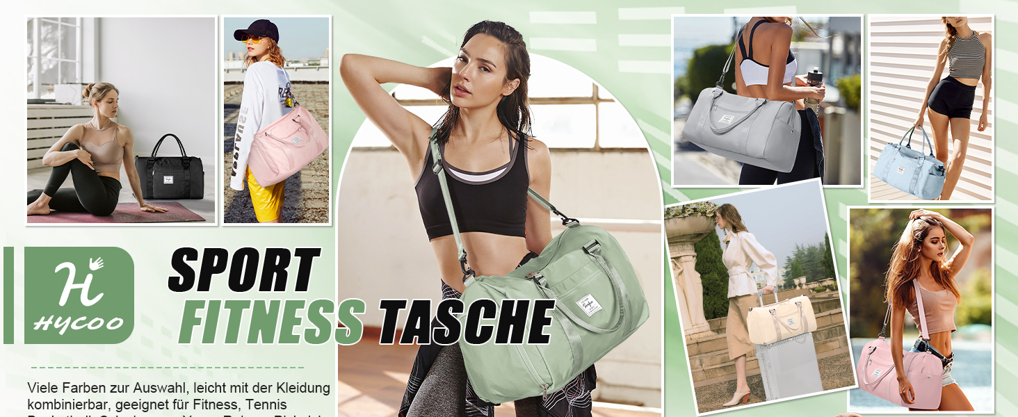 Спортивна сумка HYC00 для жінок та чоловіків: велика, з відділенням для мокрого одягу та взуття, для подорожей, спортзалу, йоги, танців, тренувань, трав'яно-зелений колір