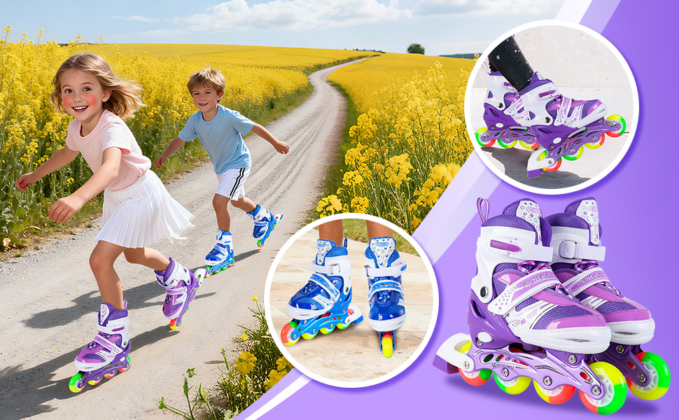 Дитячі ролики JIFAR Inliner з регулюванням розміру та підсвічуванням, розміри 30-33, 34-37, фіолетовий колір