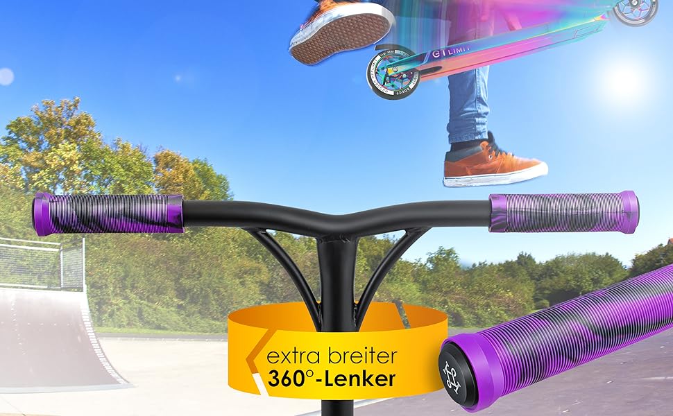 Трюковий скутер KESSER GT-Limit 360 з рульовим керуванням Веселий трюковий самокат з підставкою ABEC 9 кулькових підшипників, 110 мм PU колеса, Kick Scooter Kick Scooter City Scooter Trick Scooter для дітей дорослих (Rainbow)