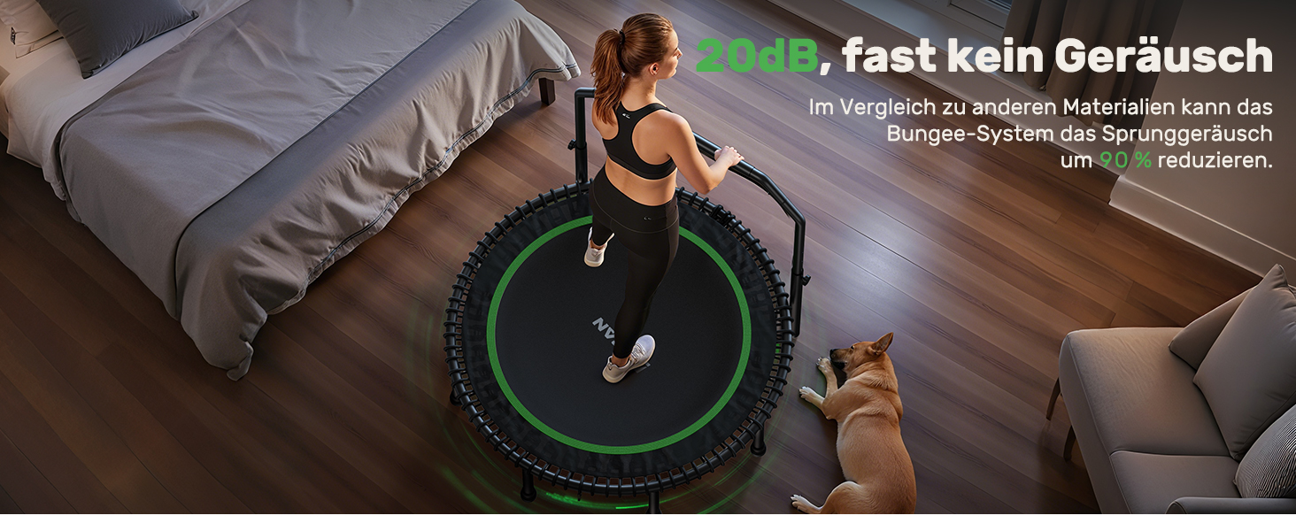 Трамплін для дорослих BCAN Rebounder 122 см, до 250 кг, з регульованою ручкою, для дому та вулиці, тренування всього тіла, зелений