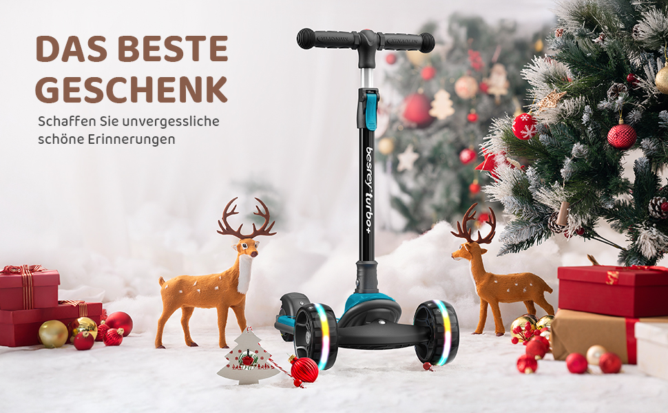 Дитячий трюковий самокат Besrey з великими колесами, світлодіодними ліхтарями та регульованою висотою для дітей 3-8 років, темно-зелений