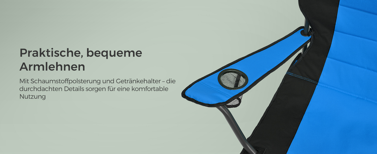 Крісло для кемпінгу SONGMICS, складане, з м'яким сидінням, 250 кг, блакитне та чорне