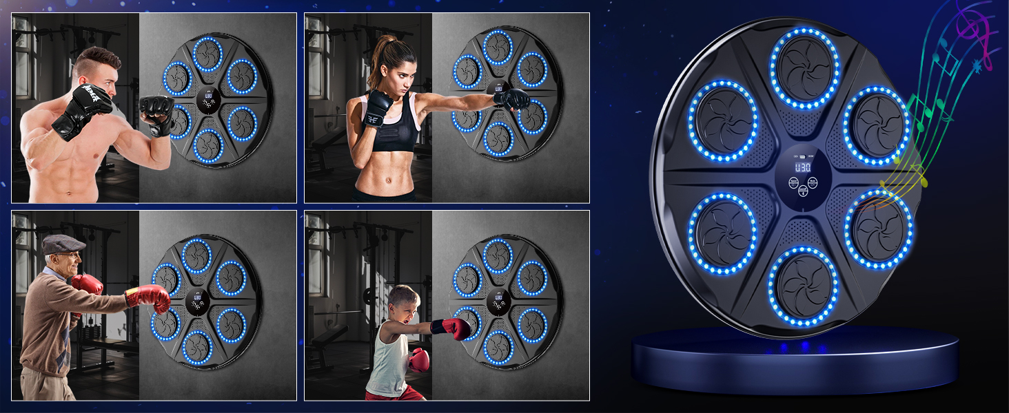 Yorraka Музичний бокс-машина для дорослих з LED підсвіткою, Bluetooth, 12 режимів швидкості, музичний тренажер для боксу з рукавичками