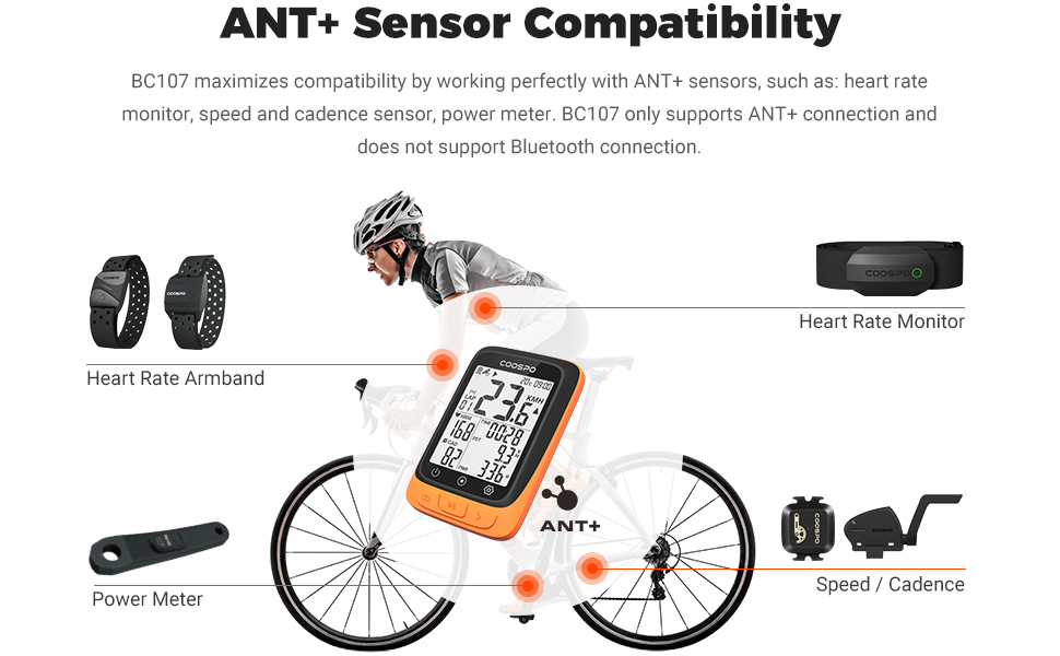 Велокомп'ютер COOSPO BC107, IP67, Bluetooth, 2.4