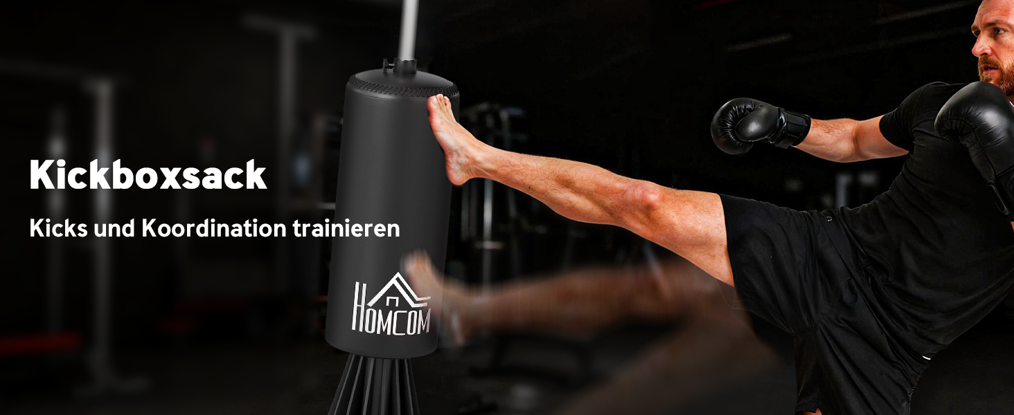 Боксерський мішок підлоговий HOMCOM 155-205 см з регулюванням висоти, рукавицями, помпою та рефлекс-баром для боксу та кікбоксингу (чорний)