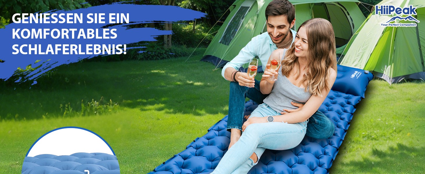 Каремат надувний HiiPeak Isomatte самонадувний туристичний, з інтегрованими подушками, блакитний, з насосом