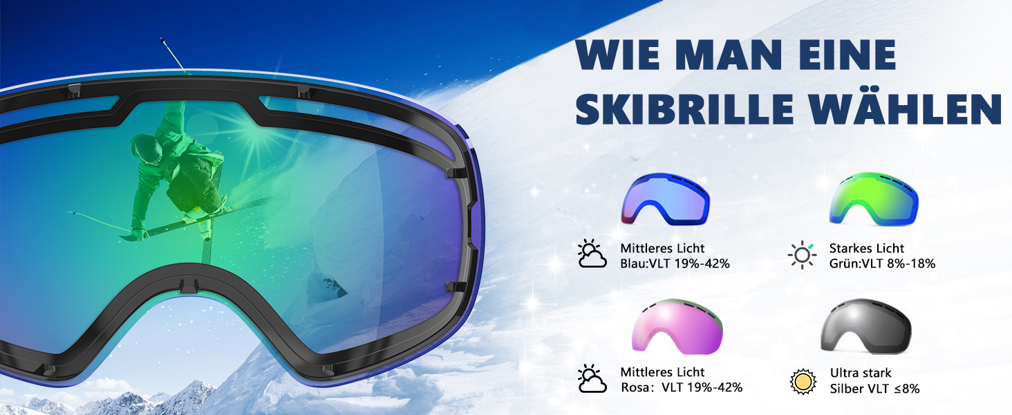 Гірськолижні окуляри GlaRid для чоловіків та жінок, OTG Ski Goggles Безкаркасні окуляри для сноуборду для тих, хто носить окуляри, Снігові насадки для дорослих Захист від запотівання 100 UV400 зелений