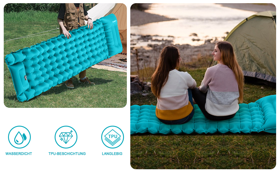 Надувний килимок для кемпінгу Isomatte 10 см, самонадувний, з насосом, для туризму та відпочинку на природі, односпальний, блакитний