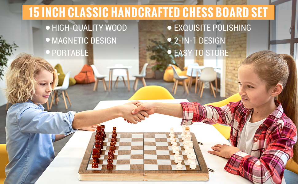 Магнітний набір для гри в шахи з дерева HAVNIDY, ручної роботи, складаний, з місцем для зберігання, для подорожей та сімейних ігор