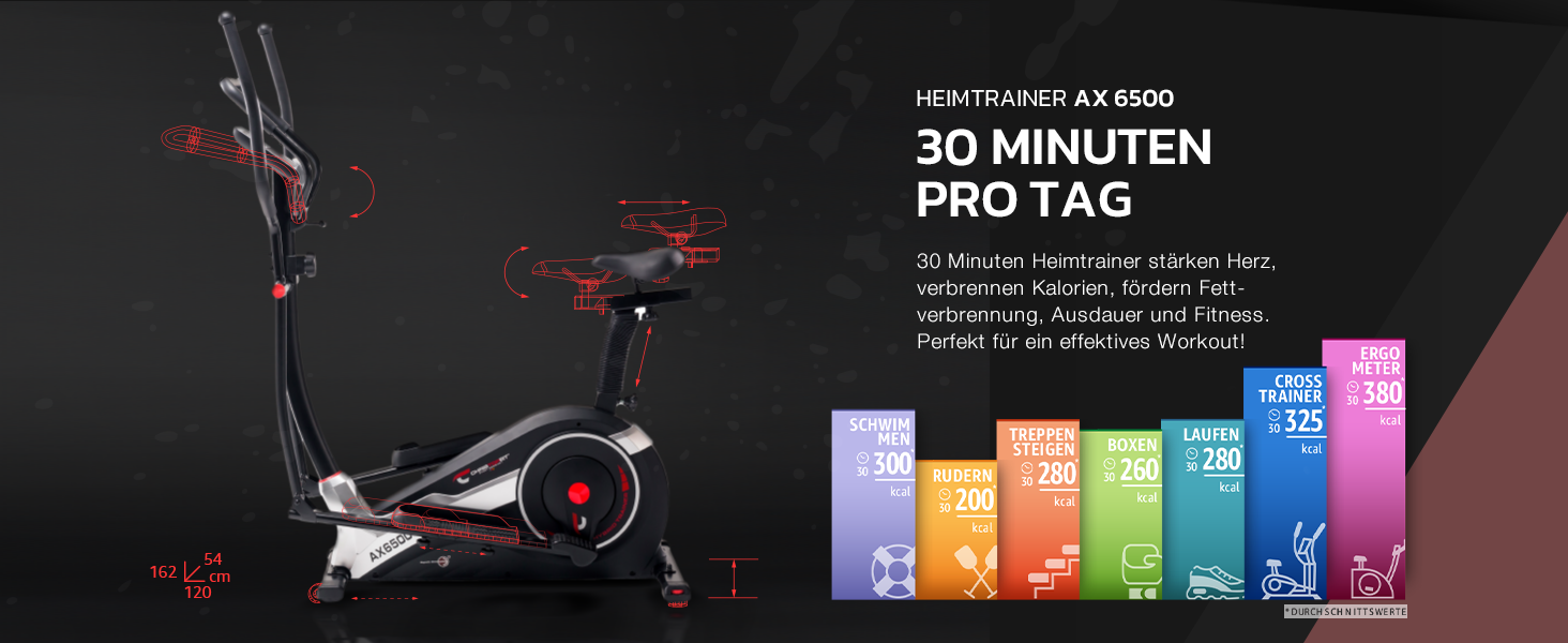 Гібридний тренажер Christopeit Sport AX 6500, 2-в-1, магнітна система гальмування, 10 рівнів навантаження, до 150 кг, чорний