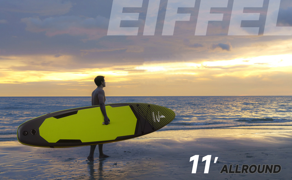 Надувний SUP Борд Allround 335см – Стабільний комплект Stand Up Paddle Board для початківців та професіоналів – Яскраве веслувальне дошка для йоги, риболовлі та відпочинку (Чорний)